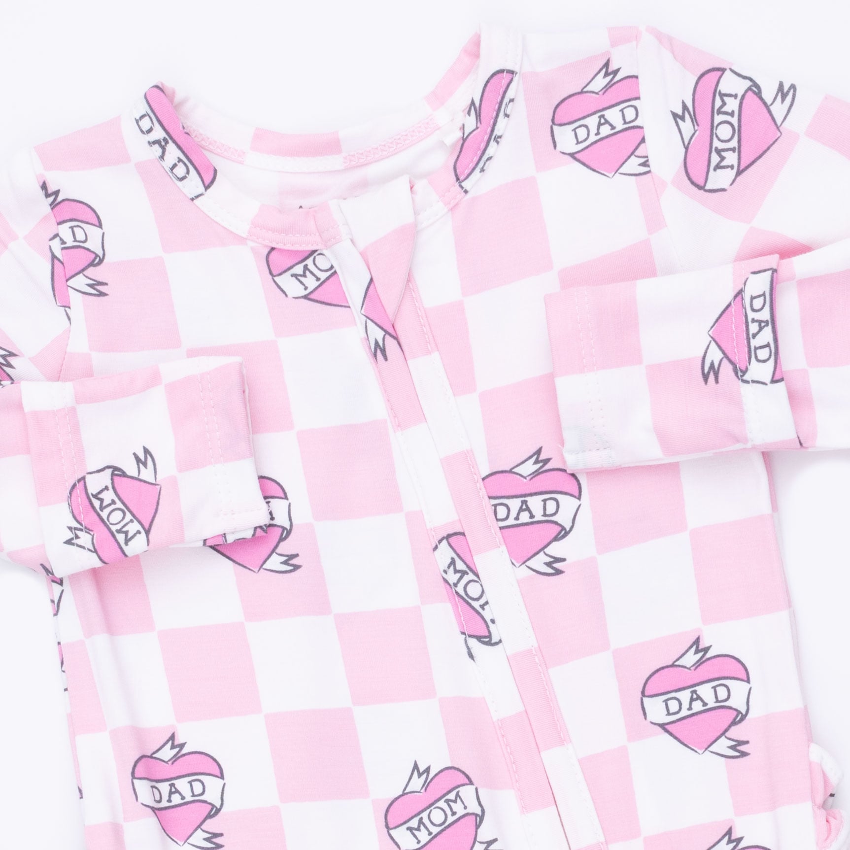 Angel Dear Angel Dear Heart Tattoo Check Pink 2 Way Ruffle Back Zipper Footie