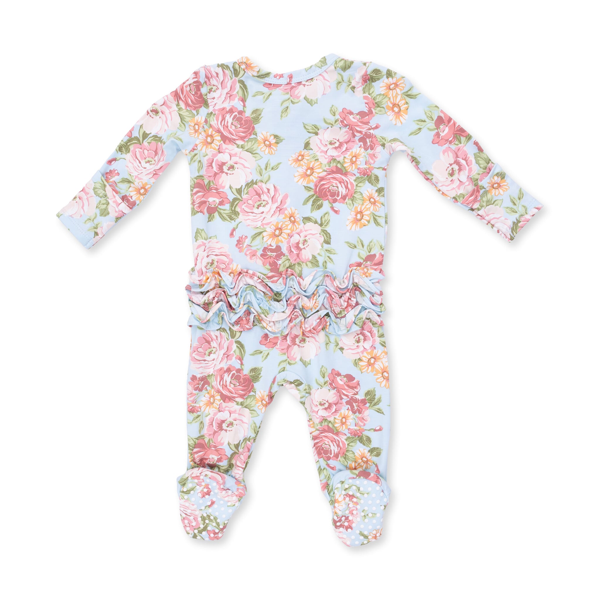 Angel Dear Angel Dear Angeline Floral 2 Way Ruffle Back Zipper Footie