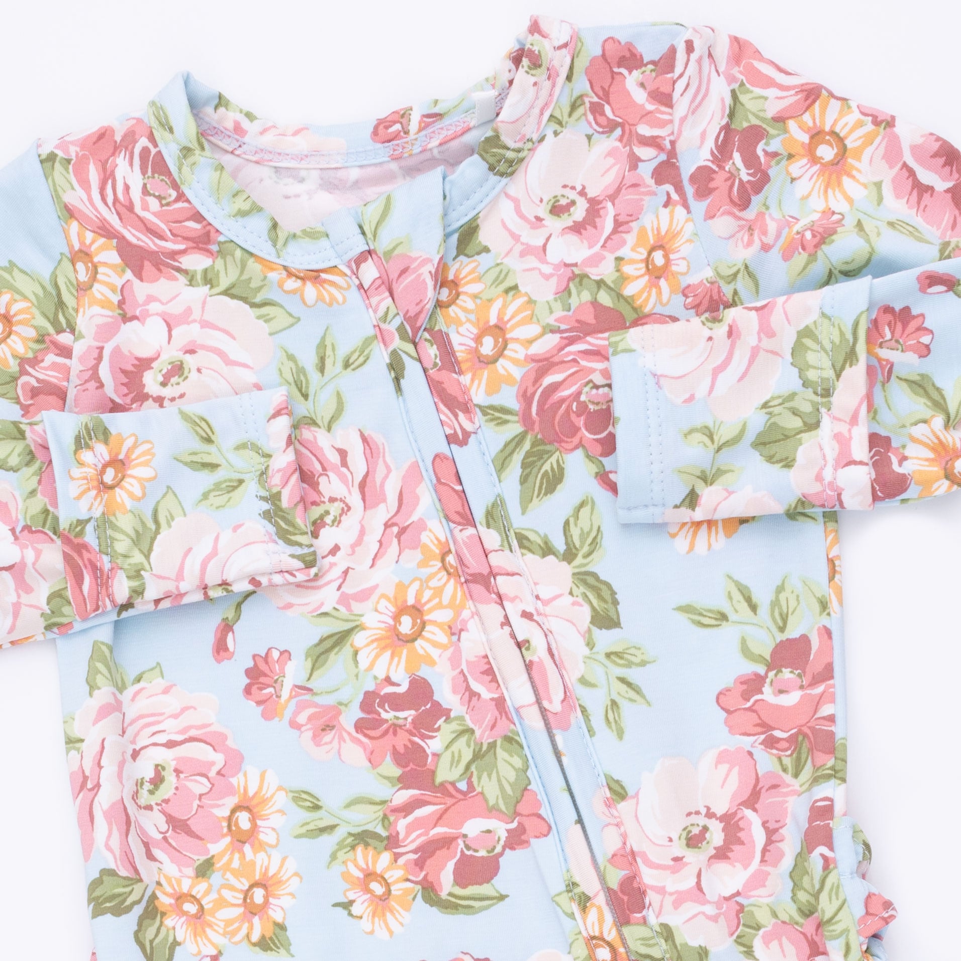 Angel Dear Angel Dear Angeline Floral 2 Way Ruffle Back Zipper Footie