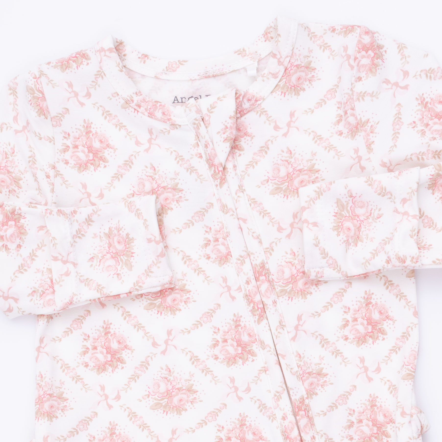 Angel Dear Angel Dear Rose Bow Lattice 2 Way Ruffle Back Zipper Footie