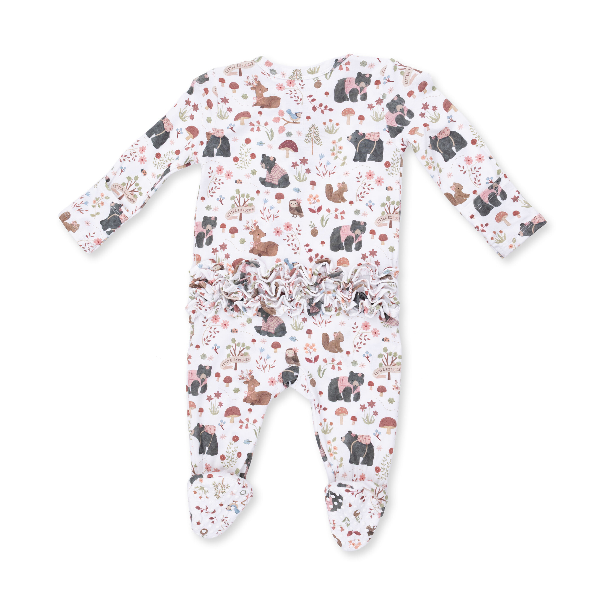 Angel Dear Angel Dear Southern Woodland Animals Pink 2 Way Ruffle Back Zipper Footie