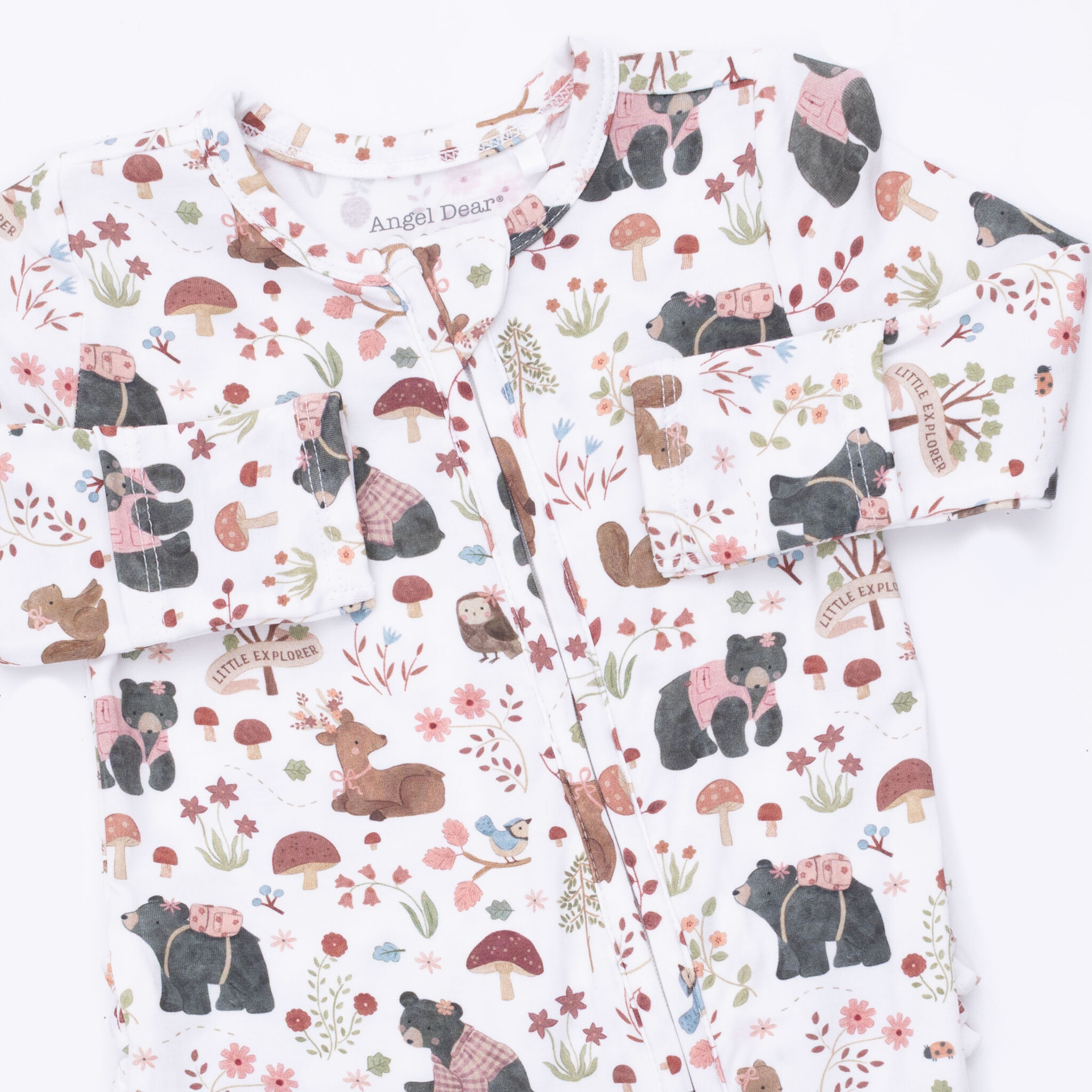 Angel Dear Angel Dear Southern Woodland Animals Pink 2 Way Ruffle Back Zipper Footie