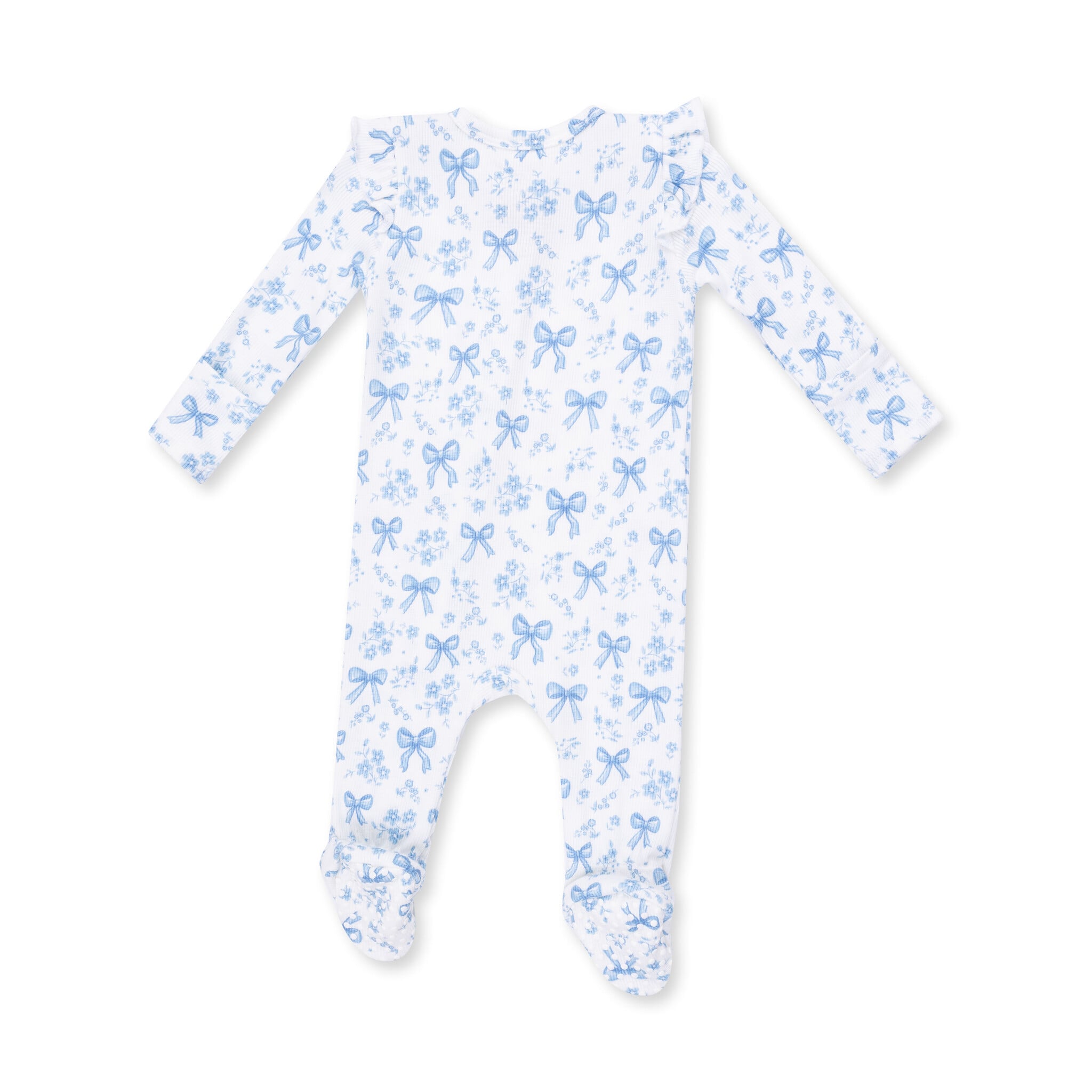 Angel Dear Angel Dear Blue Bows and Flowers 2 Way Ruffle Back Zipper Footie