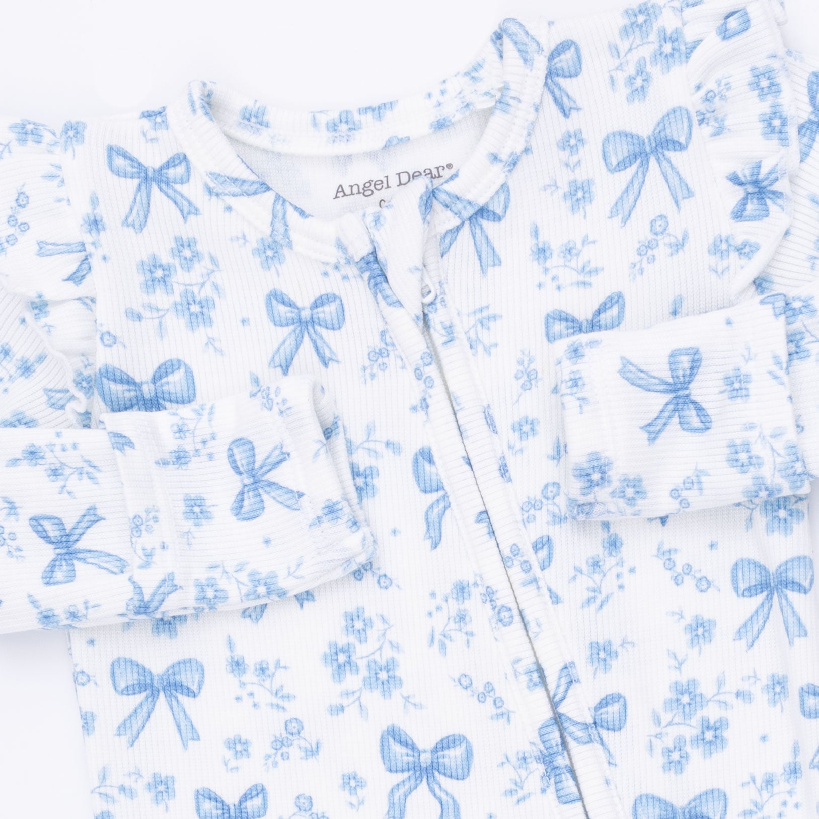 Angel Dear Angel Dear Blue Bows and Flowers 2 Way Ruffle Back Zipper Footie
