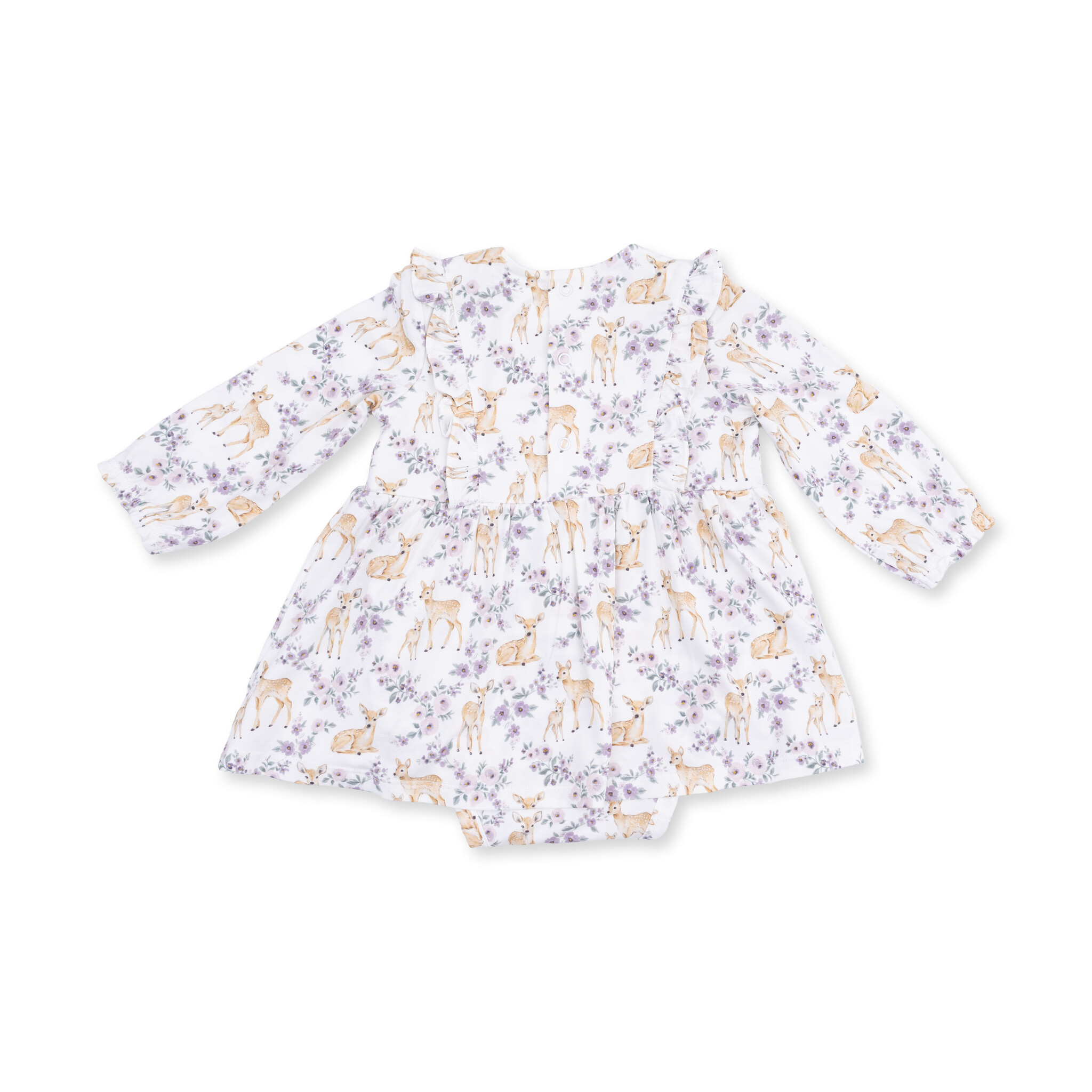 Angel Dear Angel Dear Floral Deer Long Sleeve Ruffle Bodysuit Dress