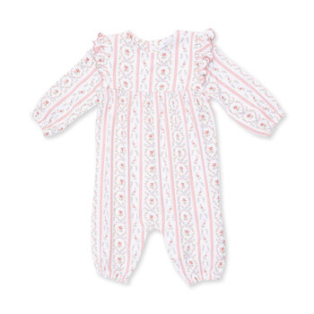 Angel Dear Angel Dear Marnie Rosebud Stripe Smocked Peter Pan Snap Footie
