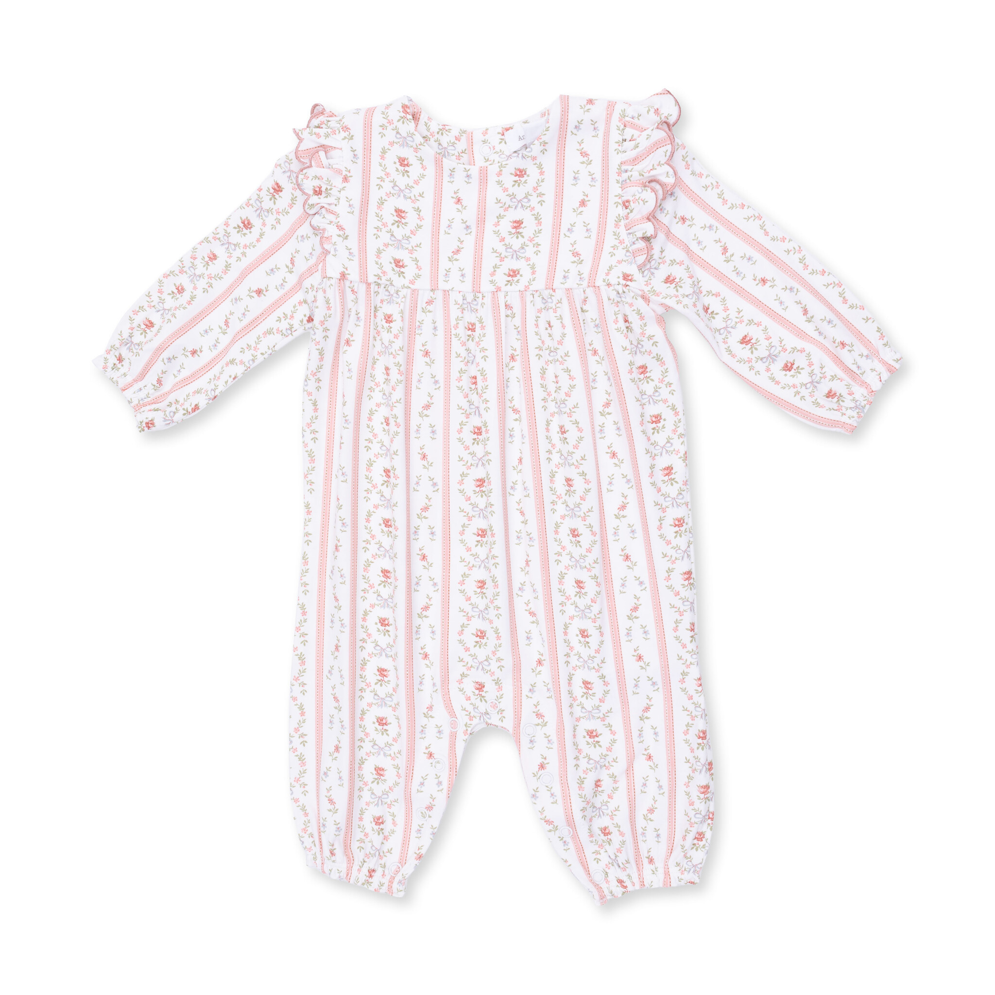 Angel Dear Angel Dear Marnie Rosebud Stripe Smocked Peter Pan Snap Footie