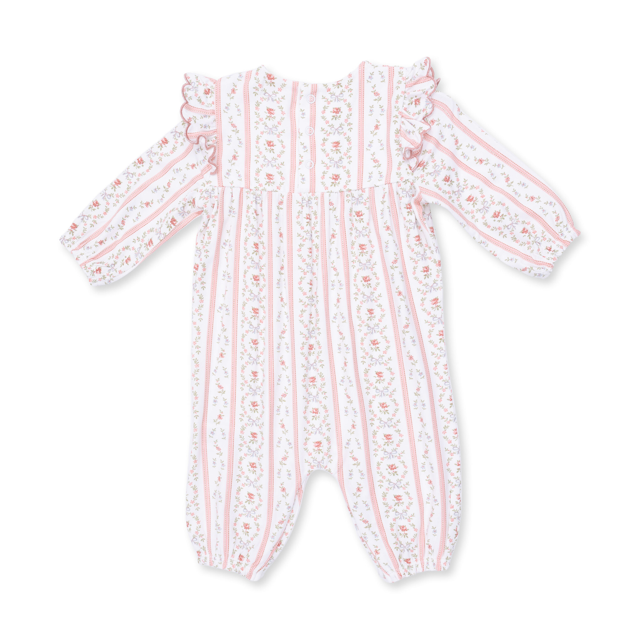 Angel Dear Angel Dear Marnie Rosebud Stripe Smocked Peter Pan Snap Footie