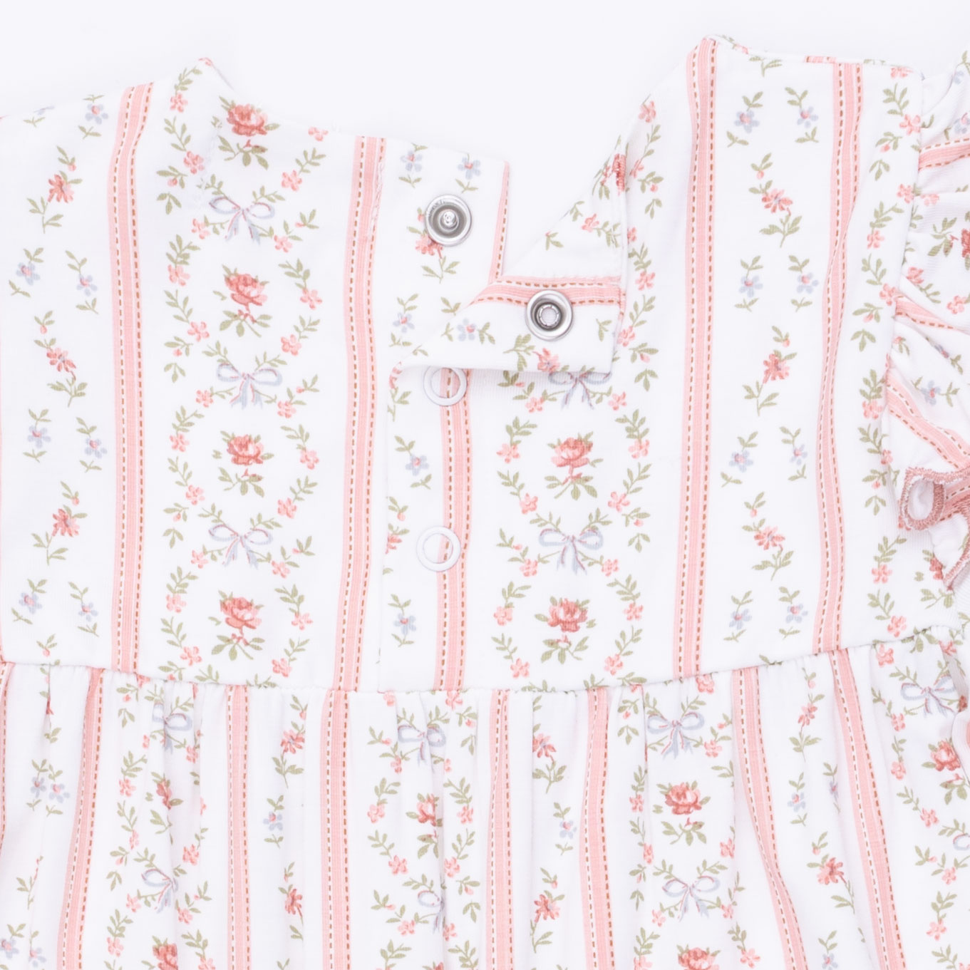 Angel Dear Angel Dear Marnie Rosebud Stripe Smocked Peter Pan Snap Footie