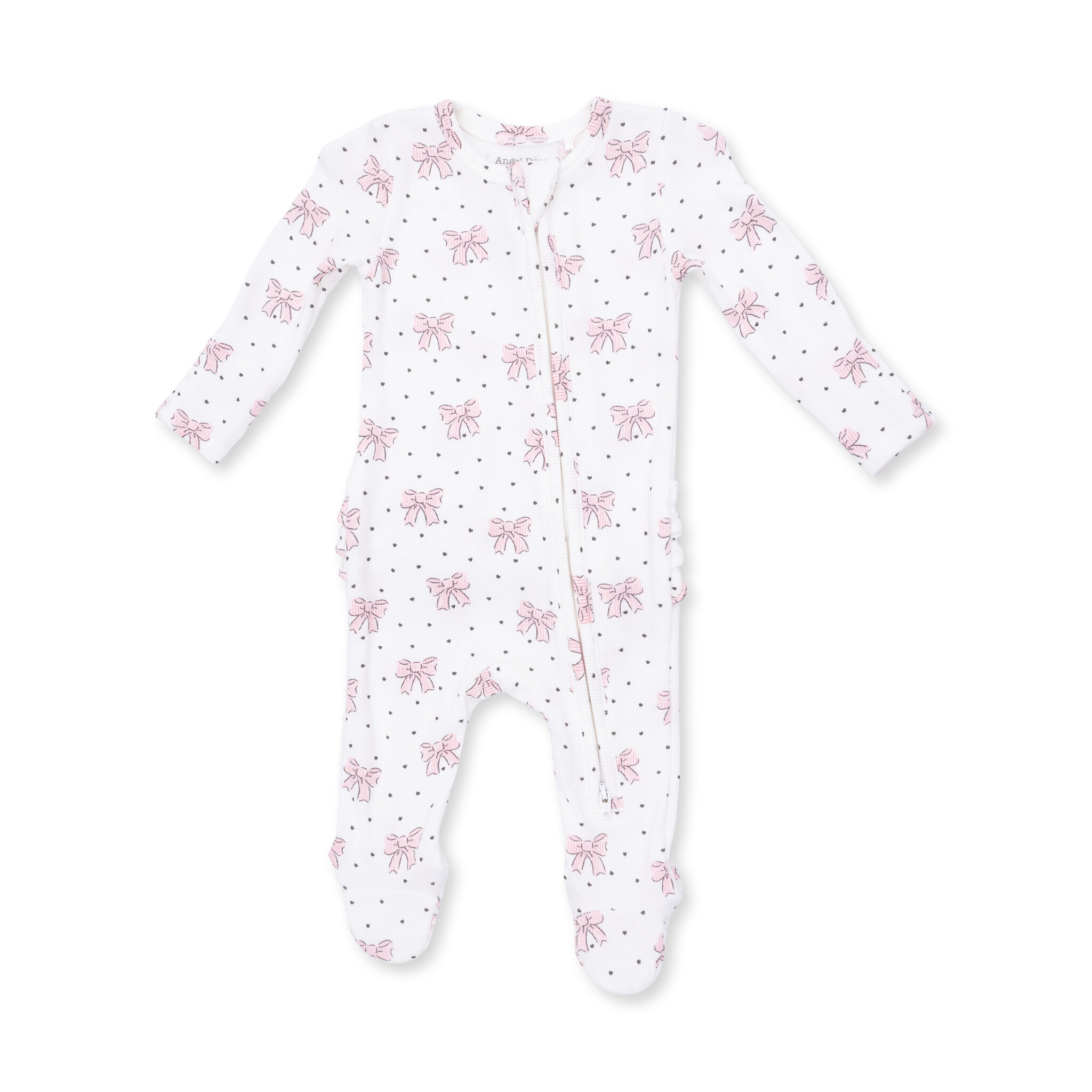 Angel Dear Angel Dear Bows and Hearts 2 Way Ruffle Back Zipper Footie