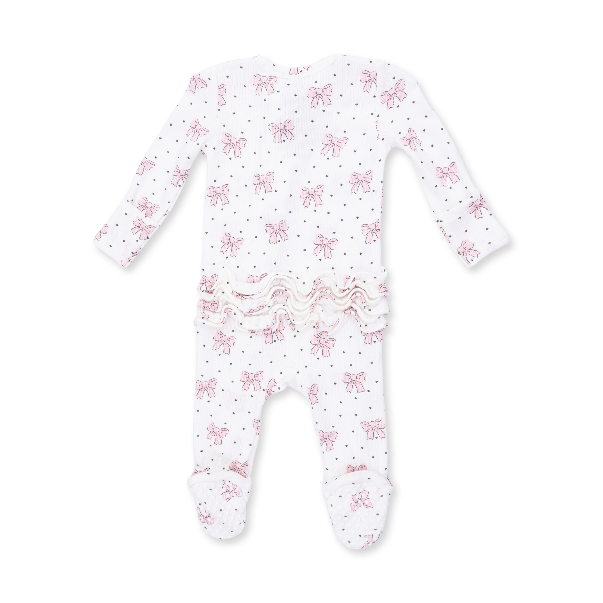 Angel Dear Angel Dear Bows and Hearts 2 Way Ruffle Back Zipper Footie