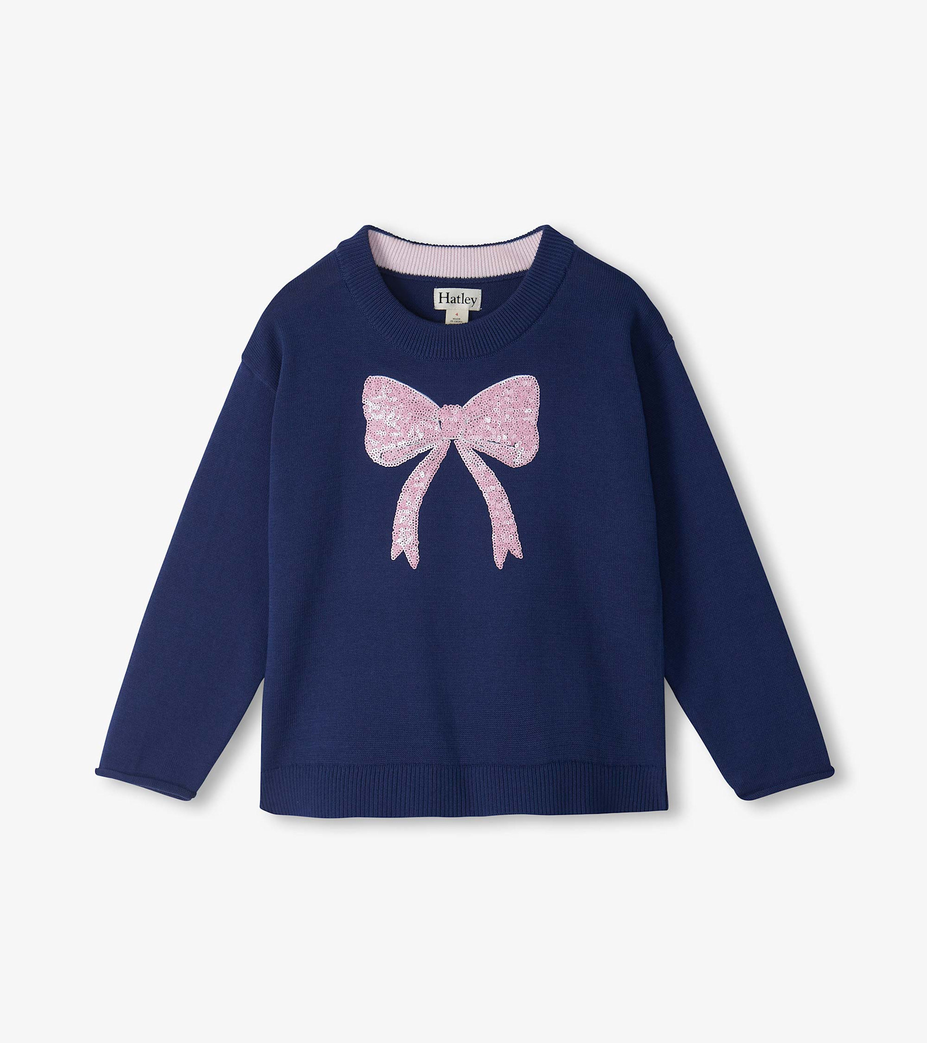 Hatley Hatley Pink Bow Sequin Crew Neck Sweater