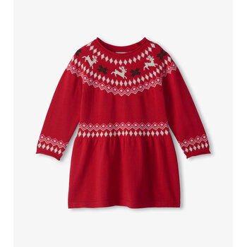 Hatley Hatley Reindeer Fair Isle Flared Pretty Sweater Dress