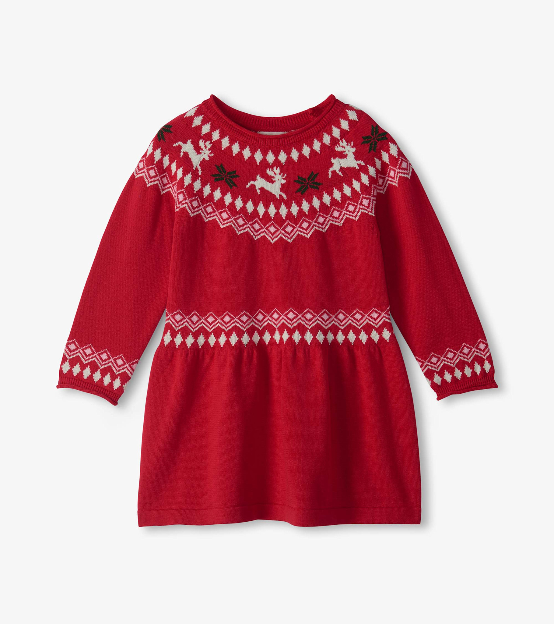 Hatley Hatley Reindeer Fair Isle Flared Pretty Sweater Dress