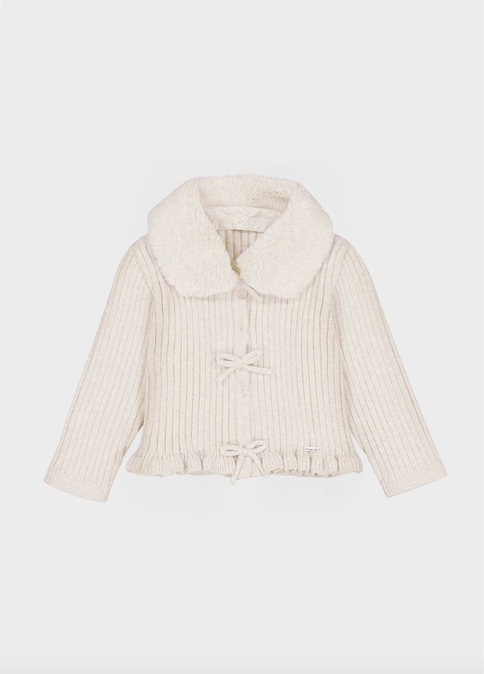 Mayoral Mayoral Faux Fur Collar Cardigan