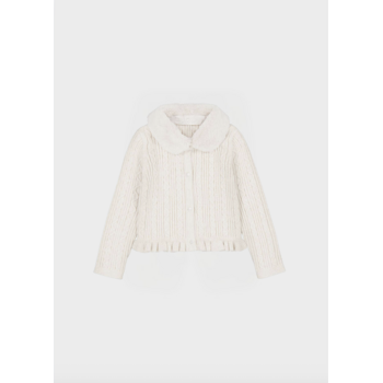 Mayoral Mayoral Faux Fur Collar Cardigan