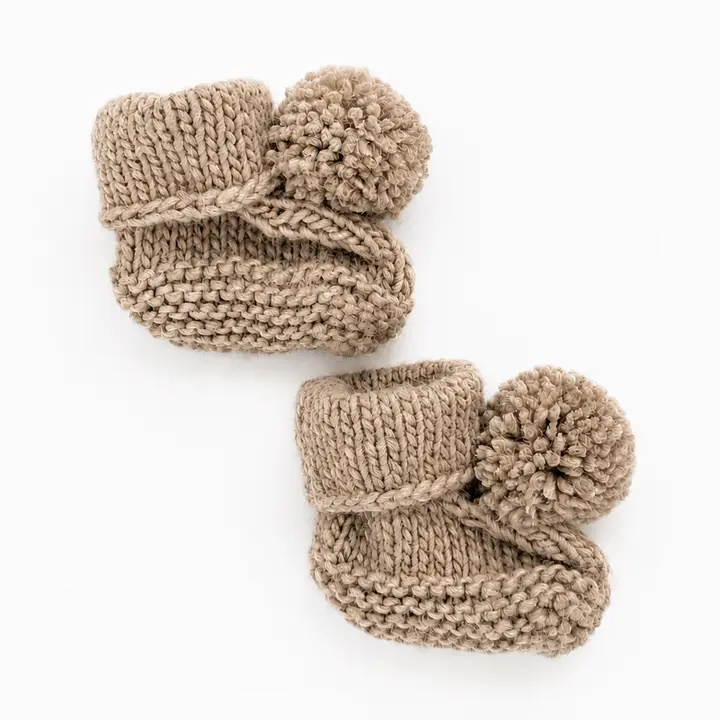 Huggalugs Huggalugs Garter Stitch Baby Booties with Pom Poms