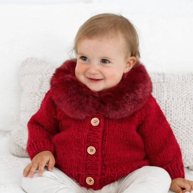 Huggalugs Huggalugs Fur Collar Cardigan