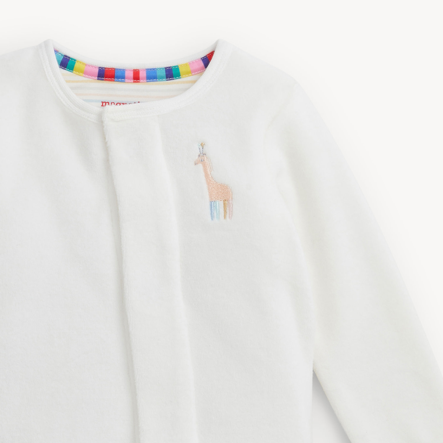 Magnetic Me Magnetic Me Embroidery Giraffe Cream Velour Footie