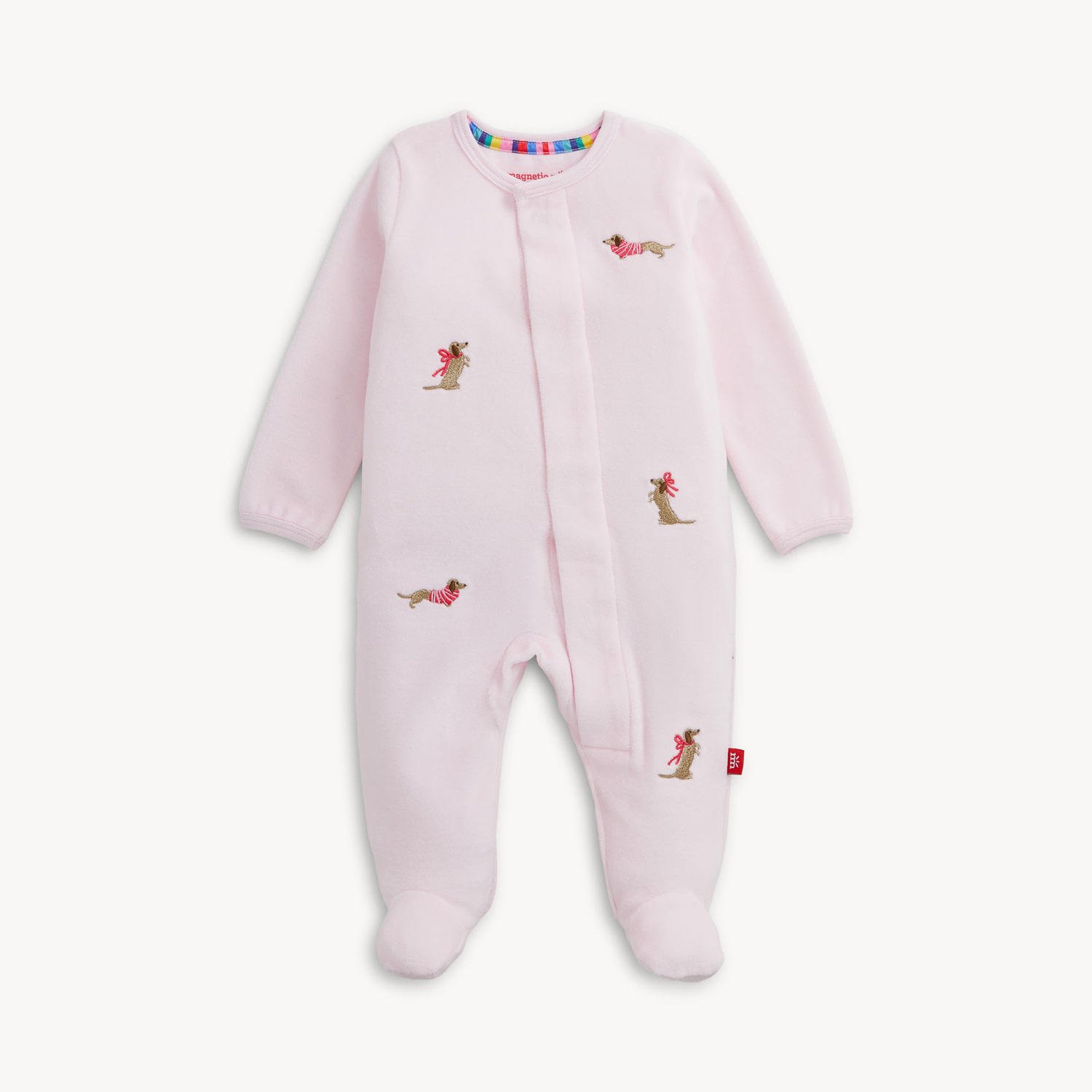 Magnetic Me Magnetic Me Embroidery Dogs Pink Velour Footie