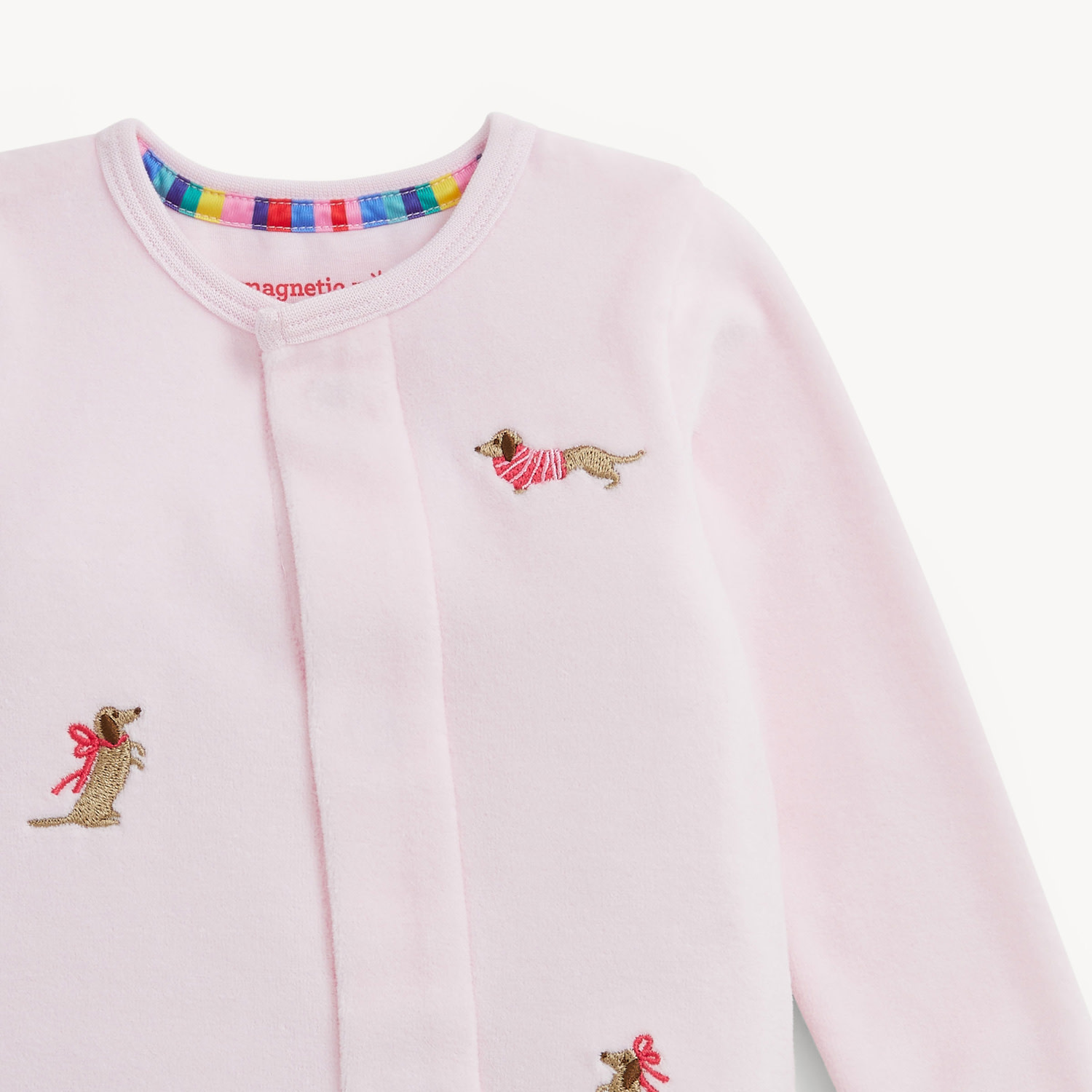 Magnetic Me Magnetic Me Embroidery Dogs Pink Velour Footie