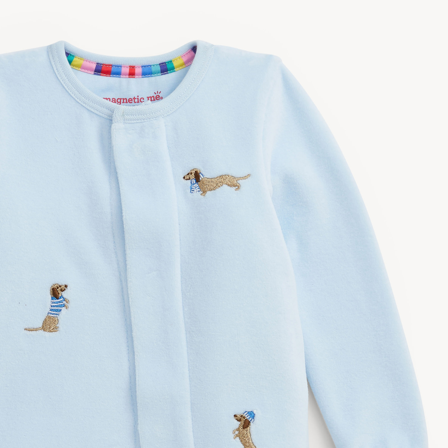 Magnetic Me Magnetic Me Embroidery Dogs Blue Velour Footie