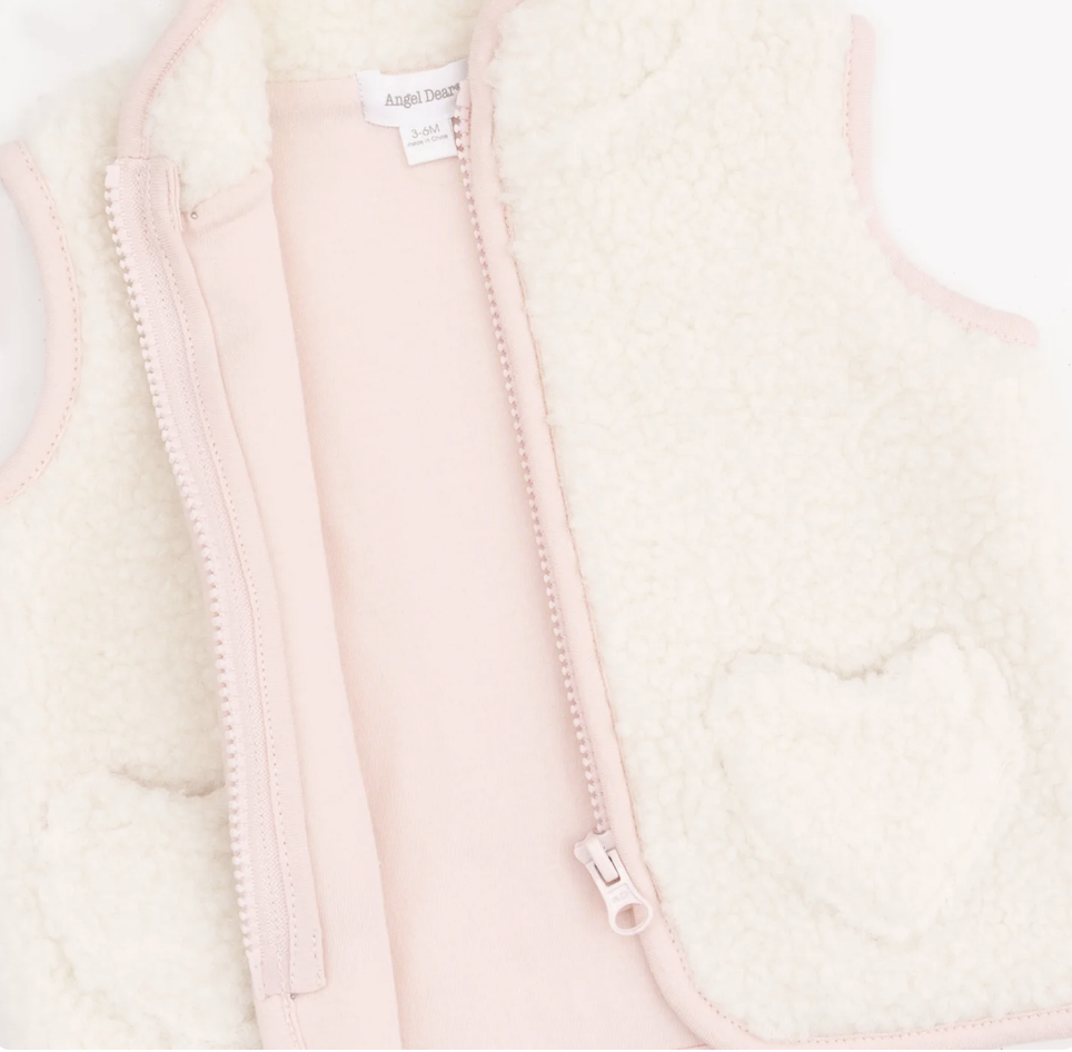 Angel Dear Angel Dear Sherpa Zip Vest with Heart Pocket