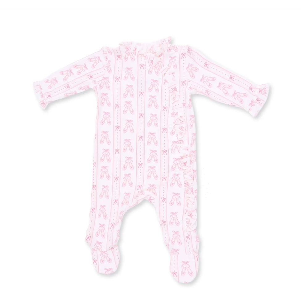 Angel Dear Angel Dear Ballet Shoes Ribbon Stripe Kimono Ruffle Snap Footie