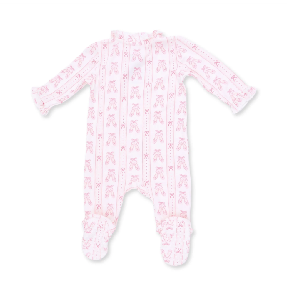 Angel Dear Angel Dear Ballet Shoes Ribbon Stripe Kimono Ruffle Snap Footie