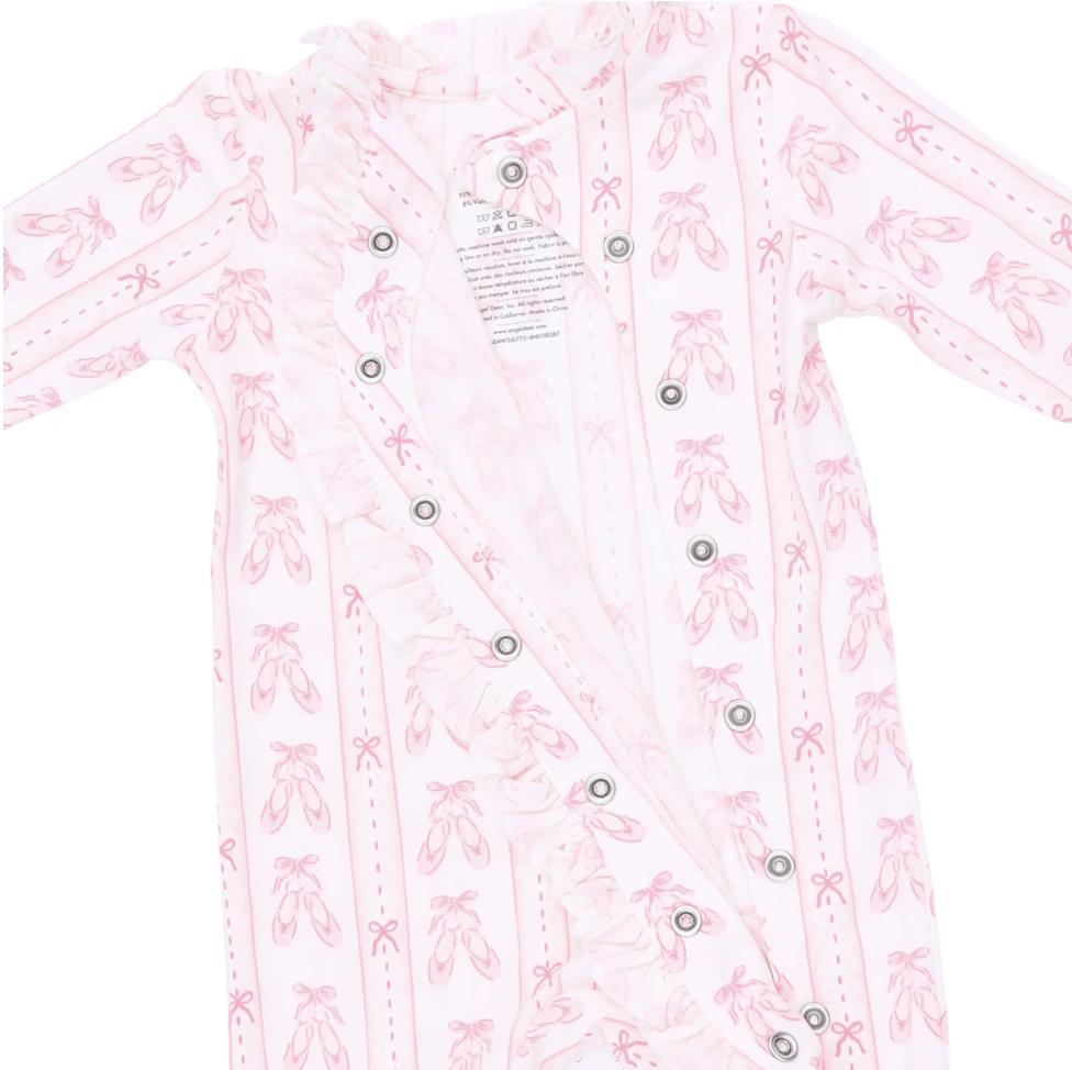 Angel Dear Angel Dear Ballet Shoes Ribbon Stripe Kimono Ruffle Snap Footie