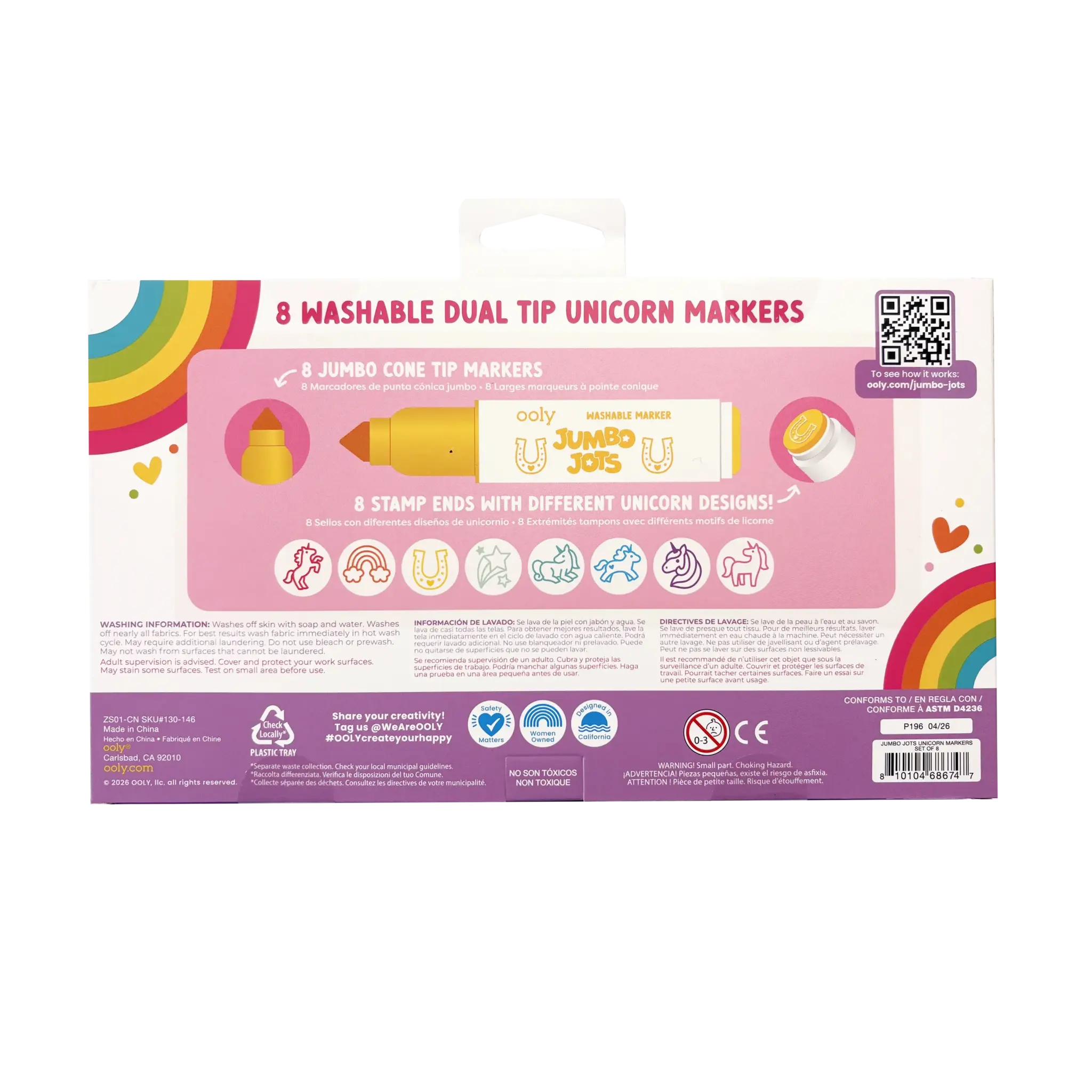 ooly Ooly Jumbo Jots Dual Tip Unicorn Markers - Set of 8