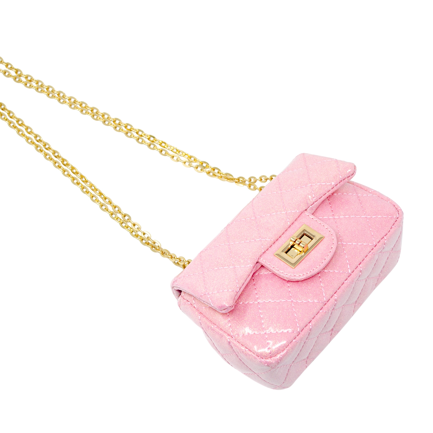 Classic Quilted Sparkle Mini Purse- Baby Pink