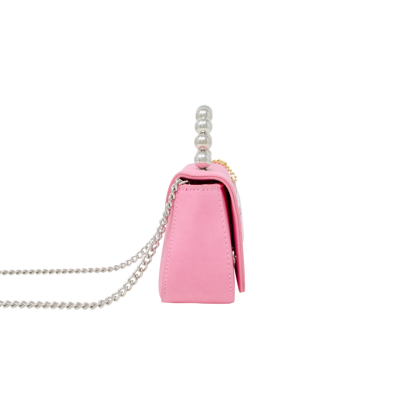 Tiny Metal Pearl Handle Heart Bag - Pink