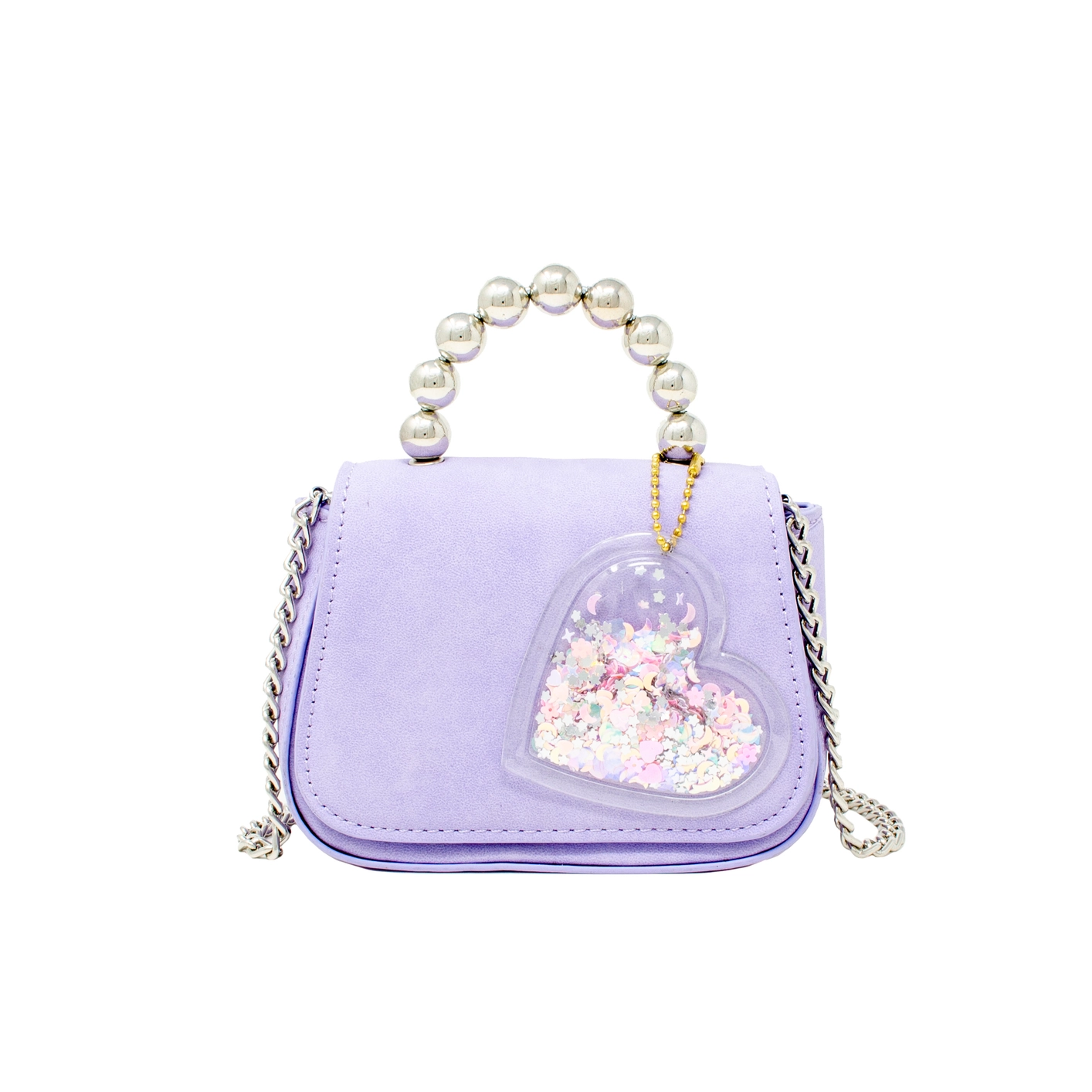 Tiny Metal Pearl Handle Heart Bag - Purple