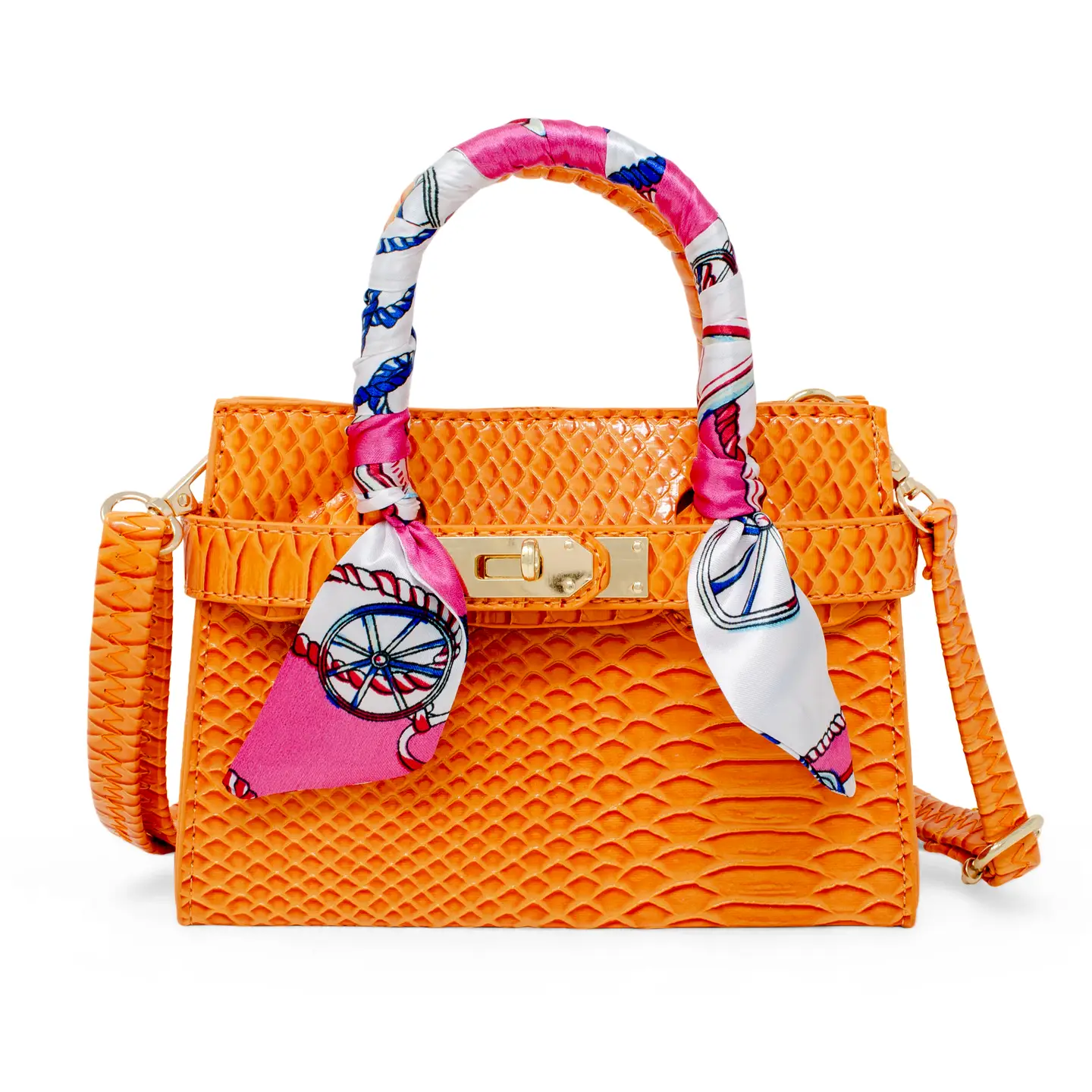 Vivid Crocodile Scarf Handbag Orange