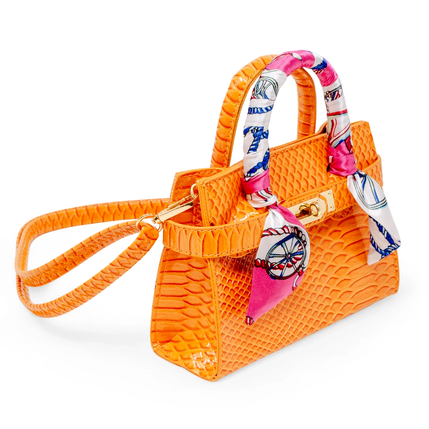 Vivid Crocodile Scarf Handbag Orange