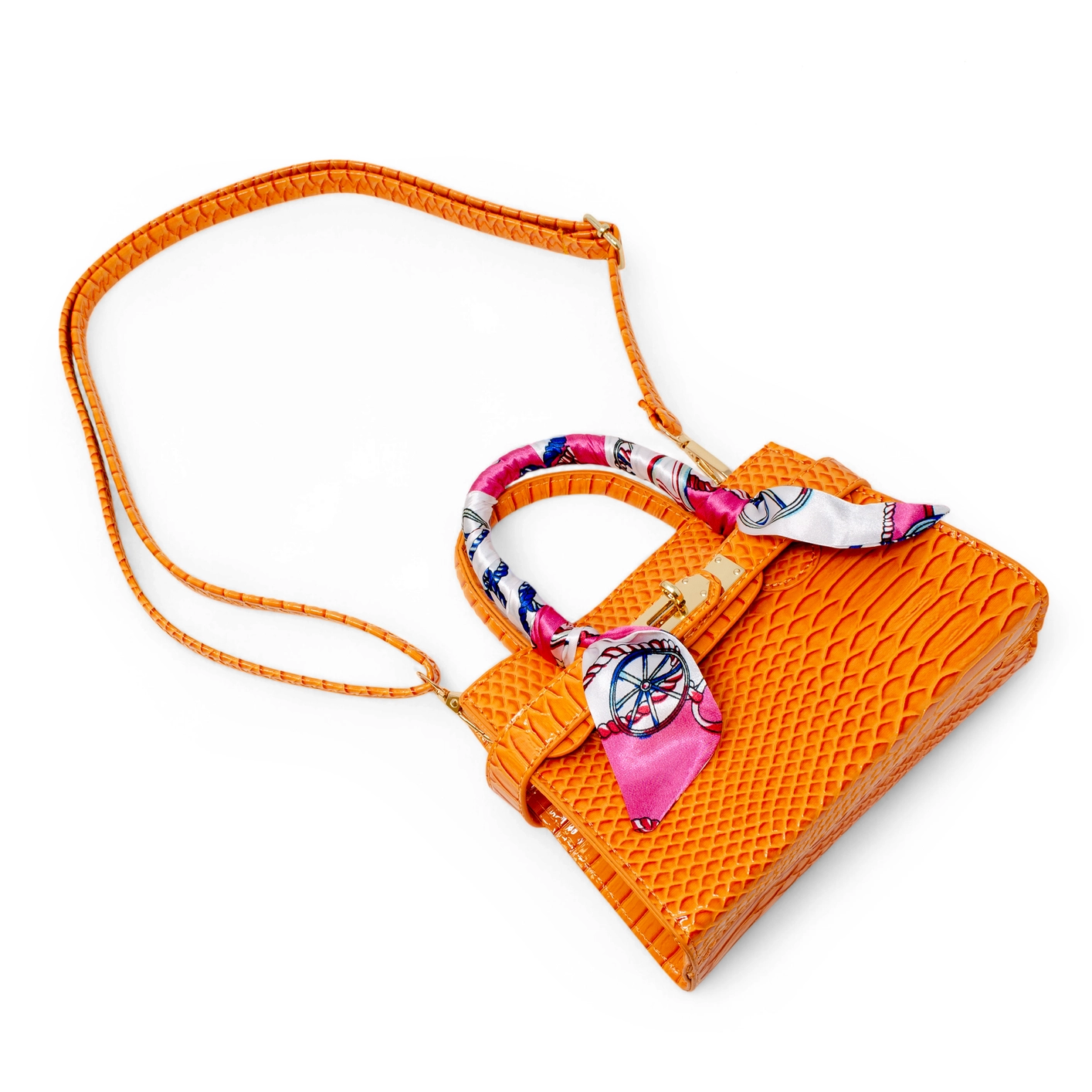 Vivid Crocodile Scarf Handbag Orange