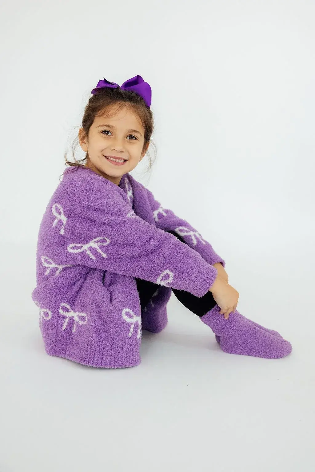 Mila & Rose Mila & Rose Lilac/Coconut Bow Cozy Cardigan