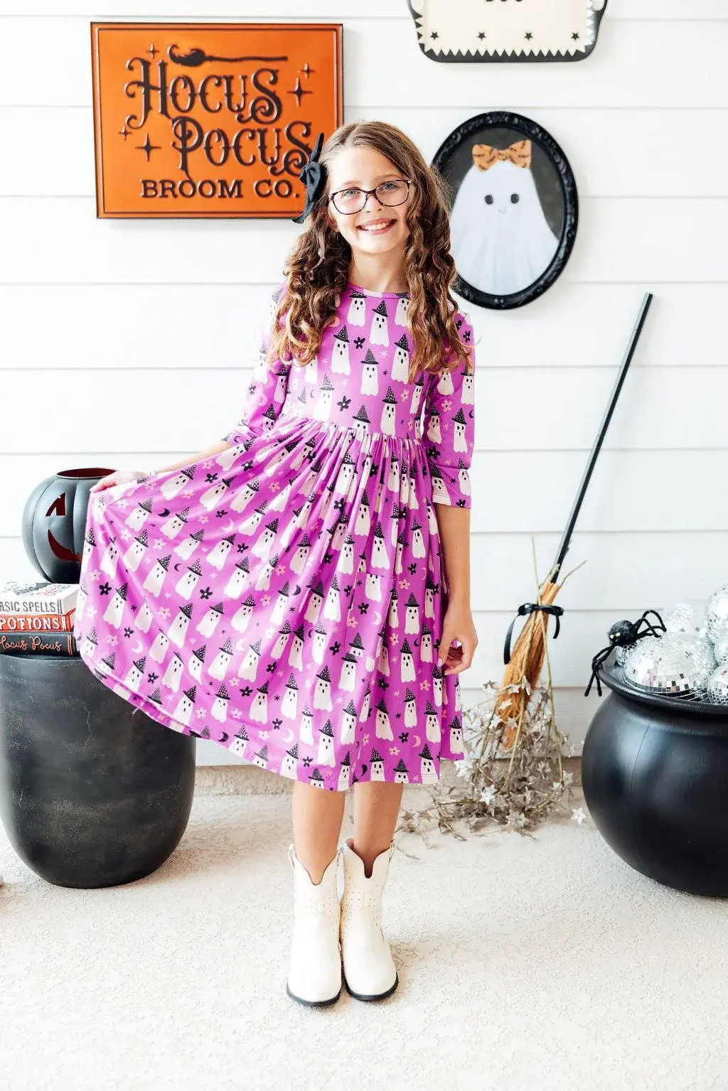 Mila & Rose Mila & Rose Witches Boo 3/4 Sleeve Pocket Twirl Dress