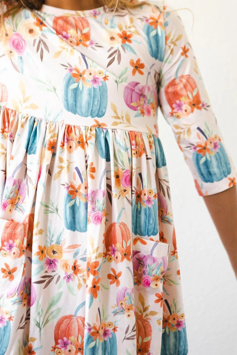 Mila & Rose Mila & Rose Harvest Blooms 3/4 Sleeve Pocket Twirl Dress