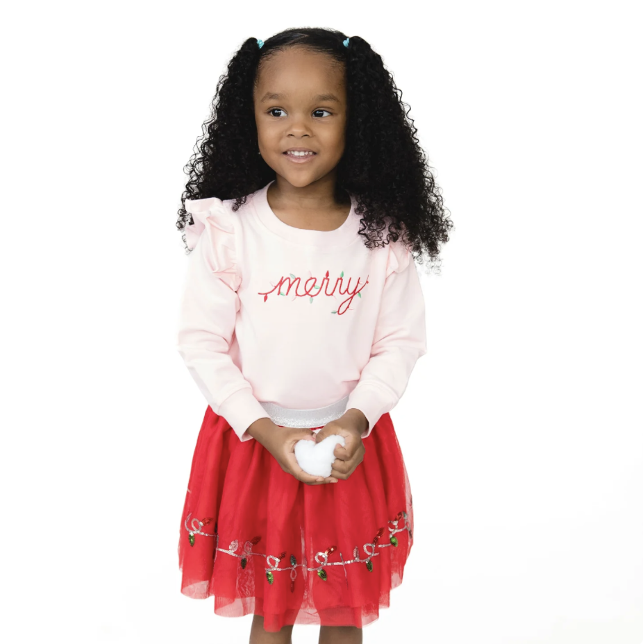 Angel Dear Angel Dear Christmas Lights Merry Ruffle Sweatshirt
