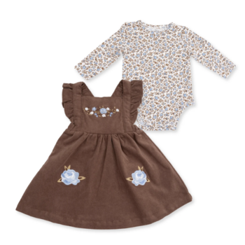 Angel Dear Angel Dear Hazel Floral Pinafore Dress And Long Sleeve Bodysuit Set