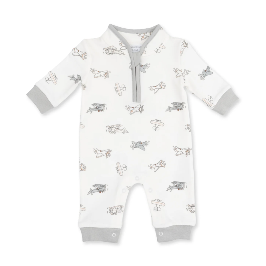 Angel Dear Angel Dear Vintage Airplane Pilots Zip Neck Romper