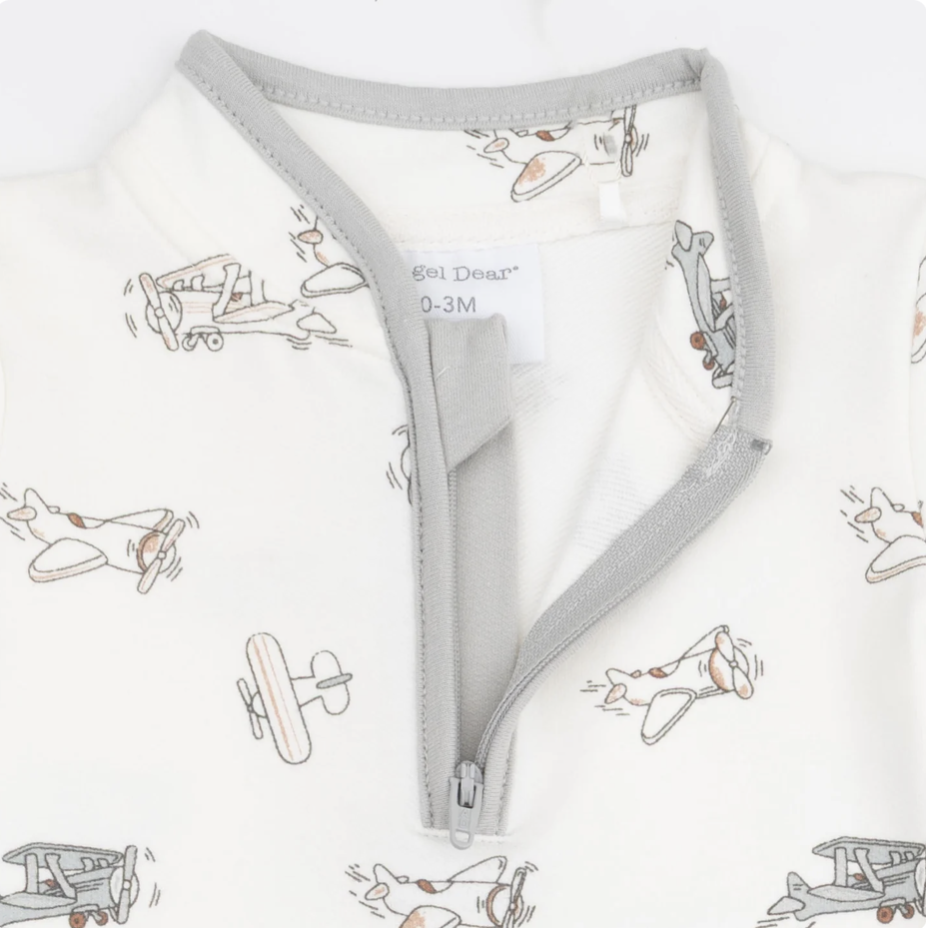 Angel Dear Angel Dear Vintage Airplane Pilots Zip Neck Romper