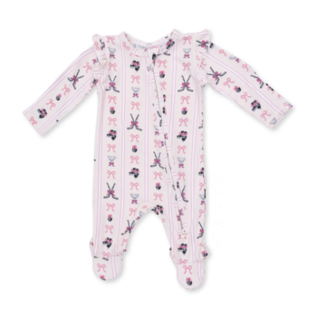 Angel Dear Angel Dear Megan's Bowtiful Hockey Stripe 2 Way Ruffle Back Zipper Footie