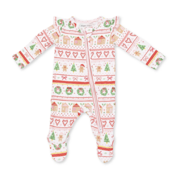Angel Dear Angel Dear Gingerbread Fair Isle Pink 2 Way Ruffle Back Zipper Footie