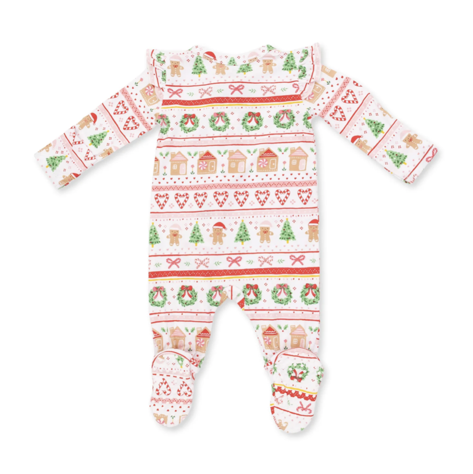 Angel Dear Angel Dear Gingerbread Fair Isle Pink 2 Way Ruffle Back Zipper Footie