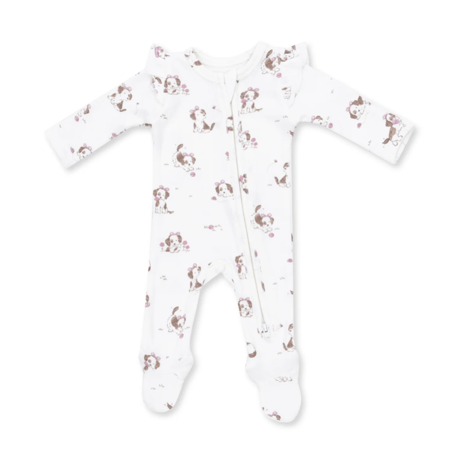 Angel Dear Angel Dear Explorer Puppy Pink 2 Way Ruffle Back Zipper Footie
