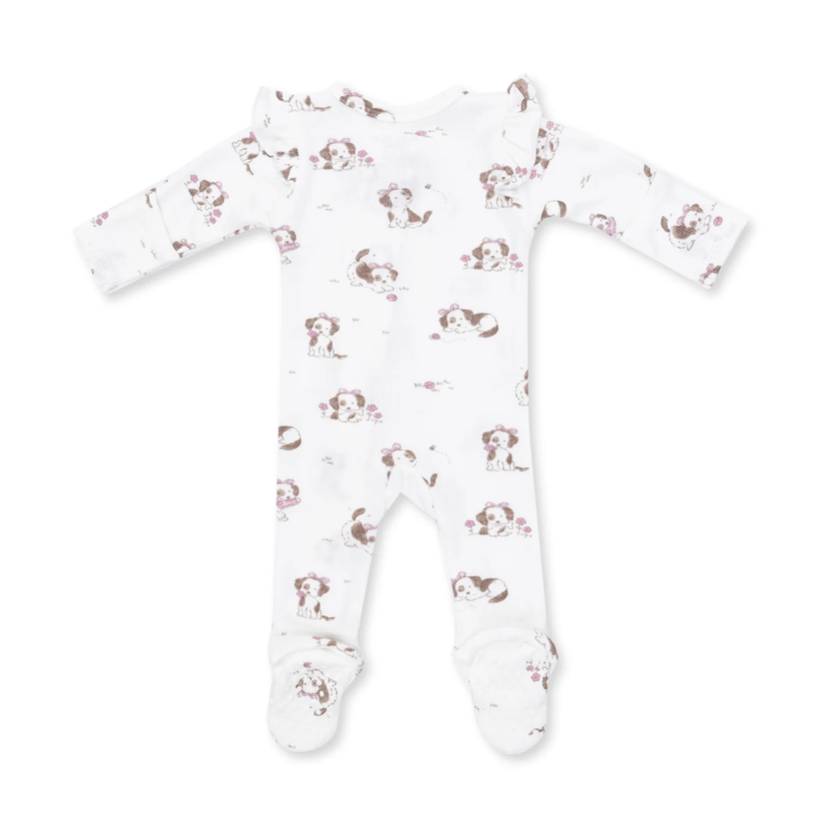 Angel Dear Angel Dear Explorer Puppy Pink 2 Way Ruffle Back Zipper Footie