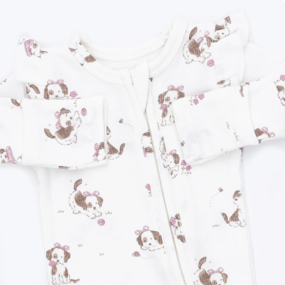 Angel Dear Angel Dear Explorer Puppy Pink 2 Way Ruffle Back Zipper Footie